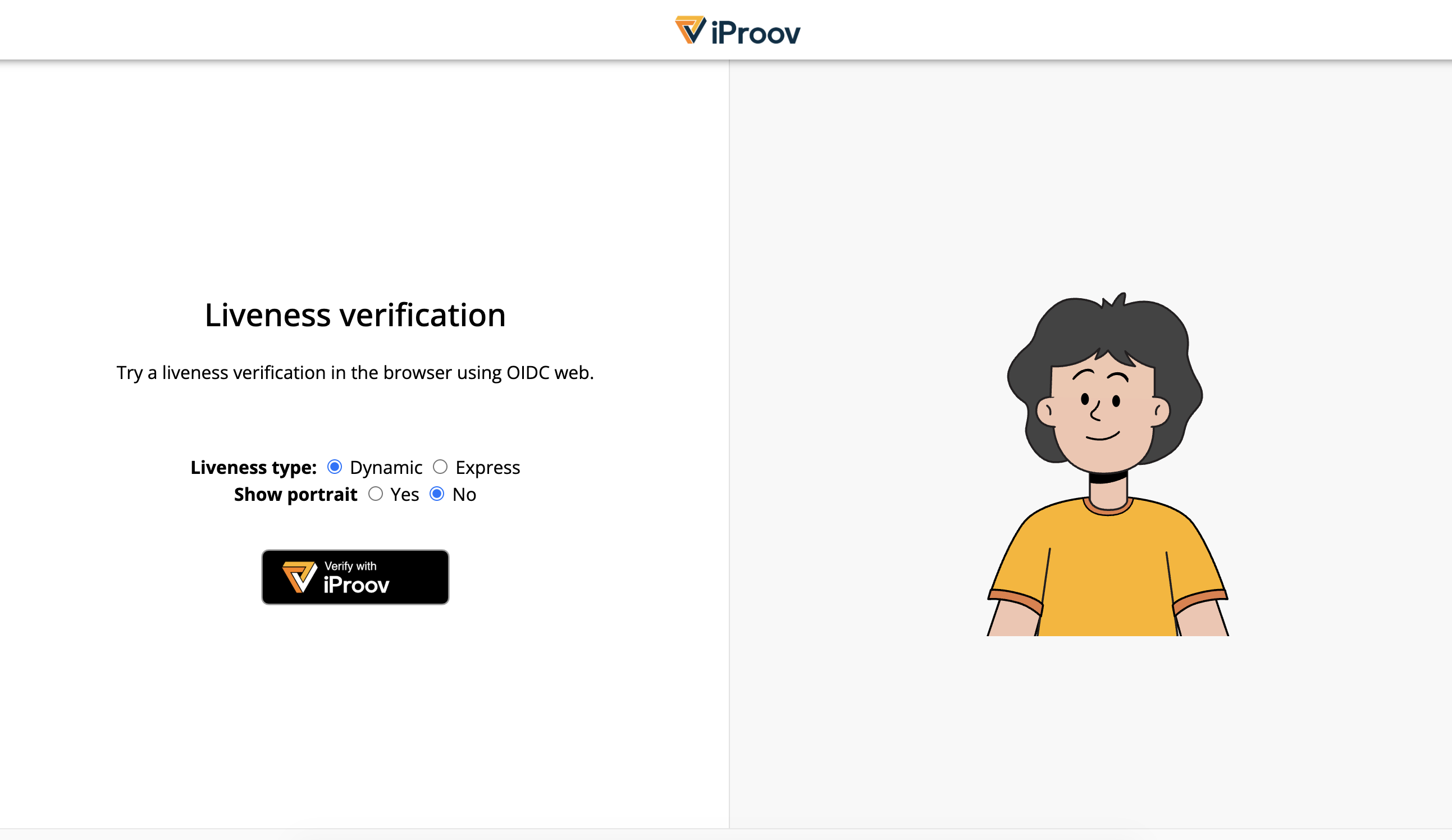 The demo / launch page that starts the verification