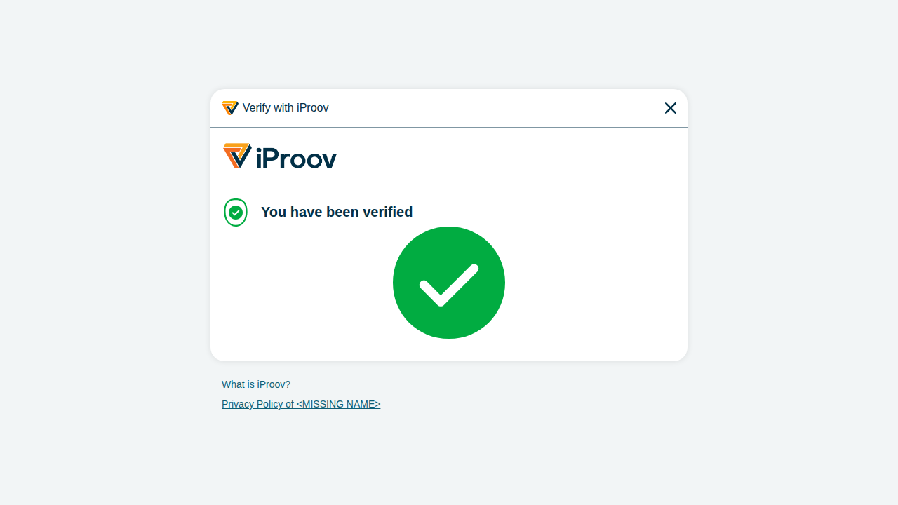 The success screen, shown just before the redirect back to your app