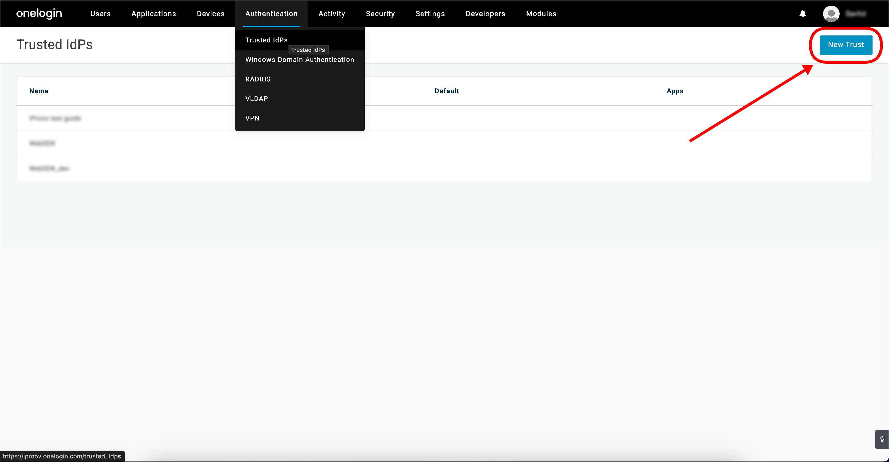 OneLogin new trusted IdP