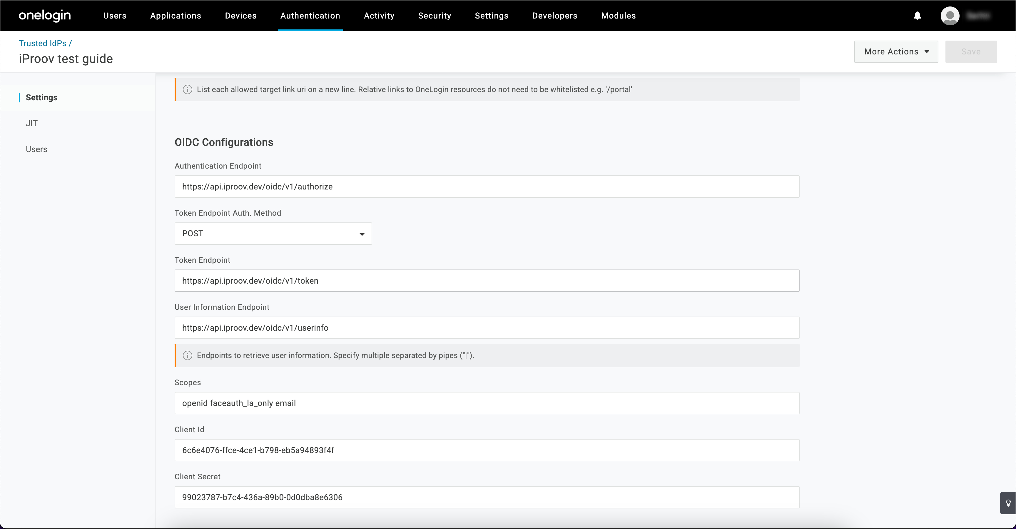 OneLogin OIDC endpoints and credentials